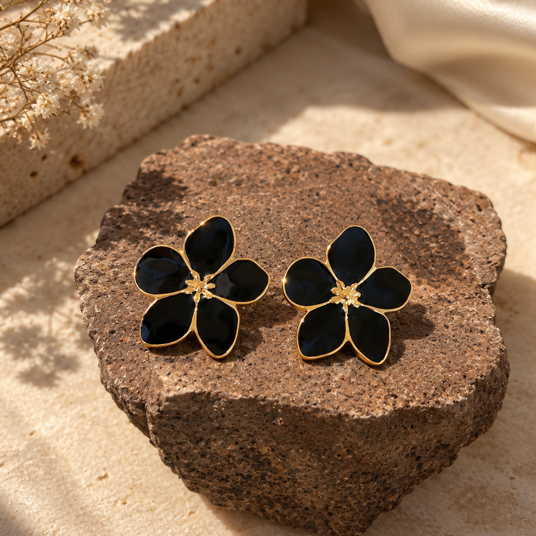 Pendiente Flor de Loto Black